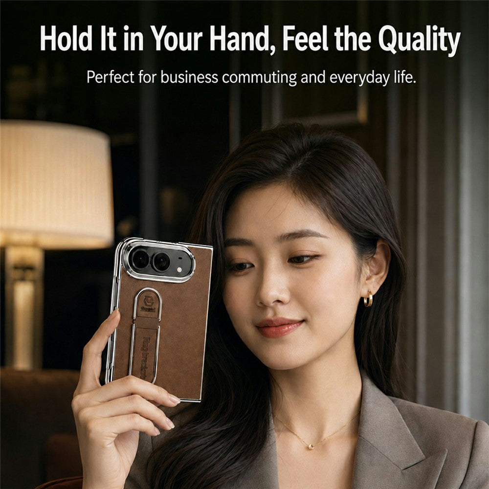 For iPhone Fold Case Kickstand Electroplated Frame PU Leather + PC Phone Cover with Screen Protector