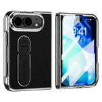 For iPhone Fold Case Kickstand Electroplated Frame PU Leather + PC Phone Cover with Screen Protector
