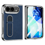 For iPhone Fold Case Kickstand Electroplated Frame PU Leather + PC Phone Cover with Screen Protector