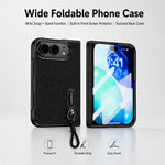 For iPhone Fold Case Kickstand Glitter Texture Foldable Phone Cover with Screen Protector / Wrist Strap