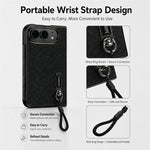 For iPhone Fold Case Kickstand Glitter Texture Foldable Phone Cover with Screen Protector / Wrist Strap