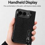 For iPhone Fold Case Kickstand Glitter Texture Foldable Phone Cover with Screen Protector / Wrist Strap