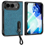For iPhone Fold Case Kickstand Glitter Texture Foldable Phone Cover with Screen Protector / Wrist Strap