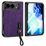 For iPhone Fold Case Kickstand Glitter Texture Foldable Phone Cover with Screen Protector / Wrist Strap