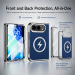 For iPhone Fold Magnetic Case Leather + PC Phone Protective Cover Built-in Screen Protector