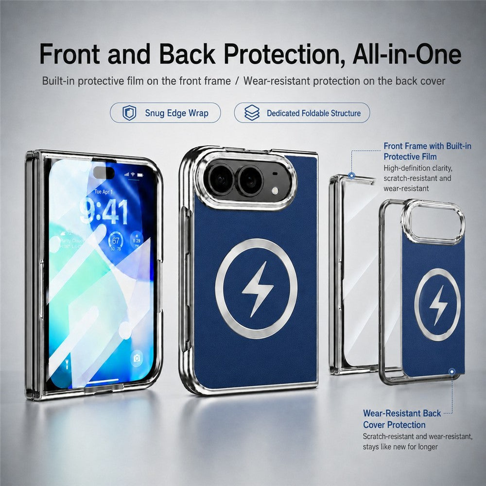 For iPhone Fold Magnetic Case Leather + PC Phone Protective Cover Built-in Screen Protector