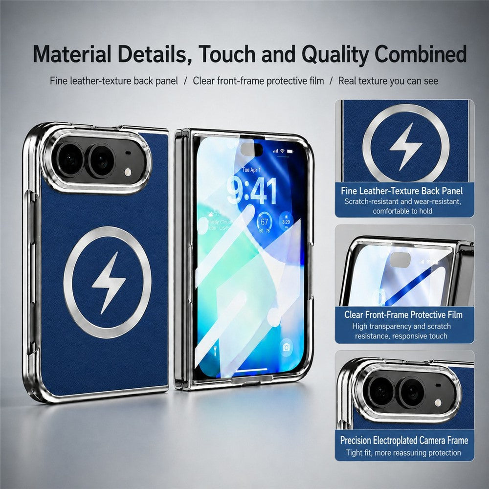 For iPhone Fold Magnetic Case Leather + PC Phone Protective Cover Built-in Screen Protector