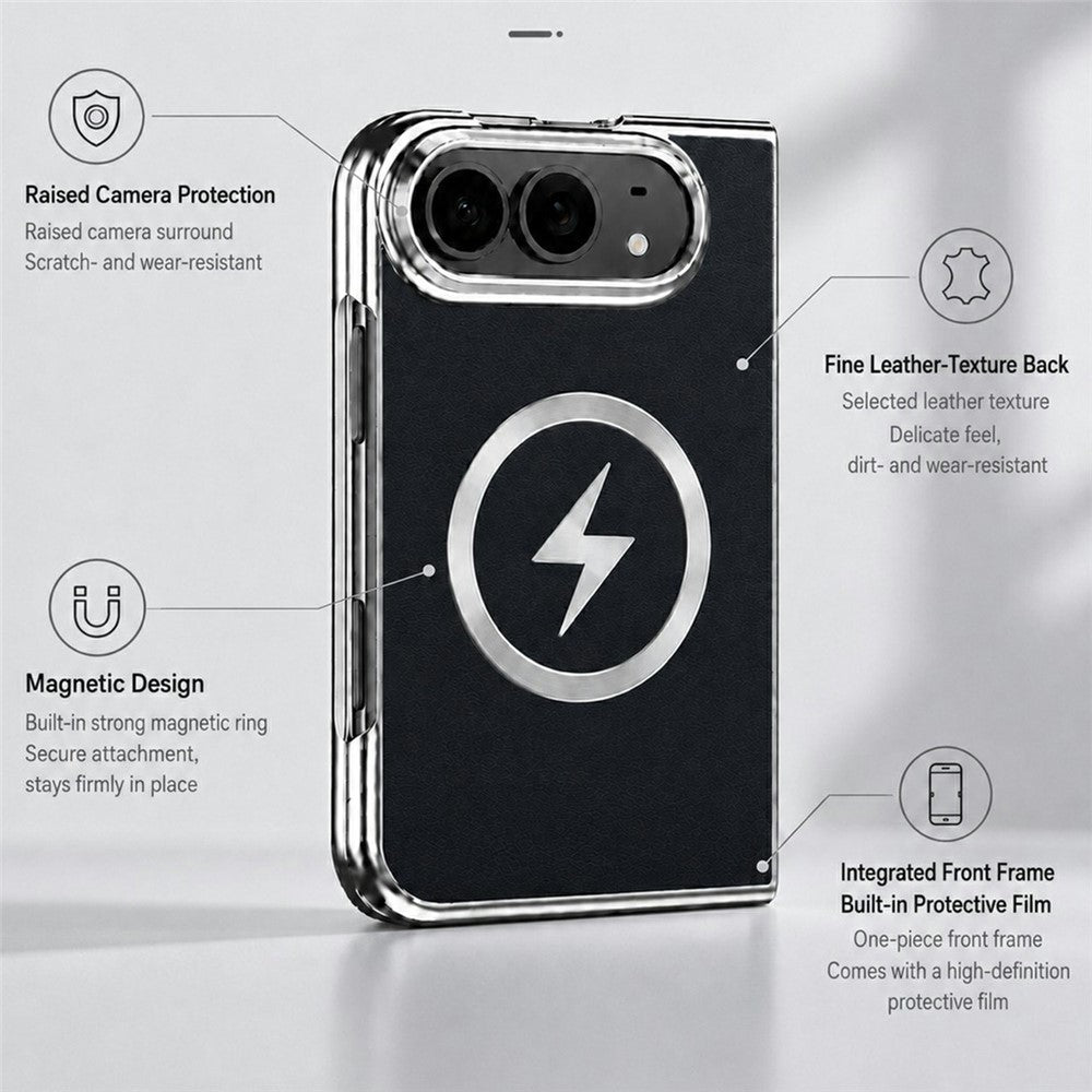 For iPhone Fold Magnetic Case Leather + PC Phone Protective Cover Built-in Screen Protector