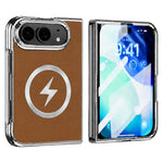 For iPhone Fold Magnetic Case Leather + PC Phone Protective Cover Built-in Screen Protector