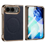 For iPhone Fold Magnetic Case with Tempered Glass Flim Litchi Texture Leather + PC Phone Cover