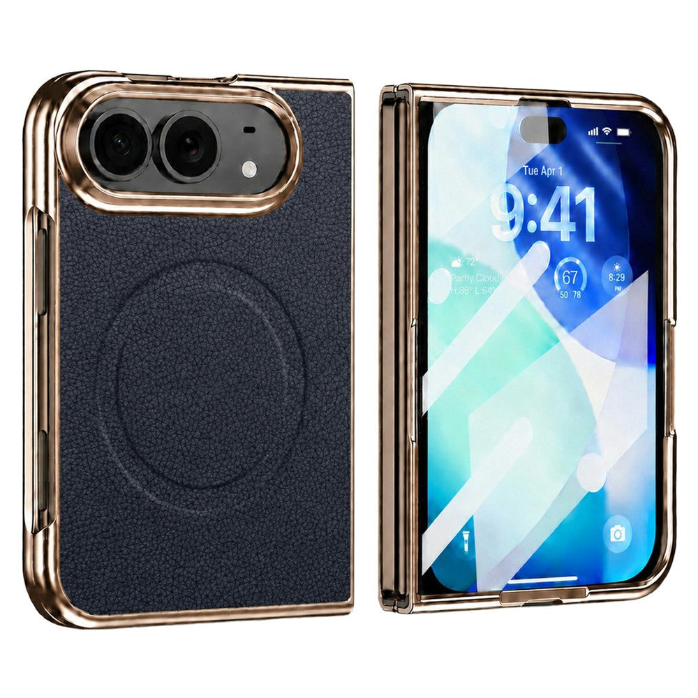For iPhone Fold Magnetic Case with Tempered Glass Flim Litchi Texture Leather + PC Phone Cover