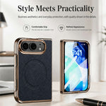 For iPhone Fold Magnetic Case with Tempered Glass Flim Litchi Texture Leather + PC Phone Cover