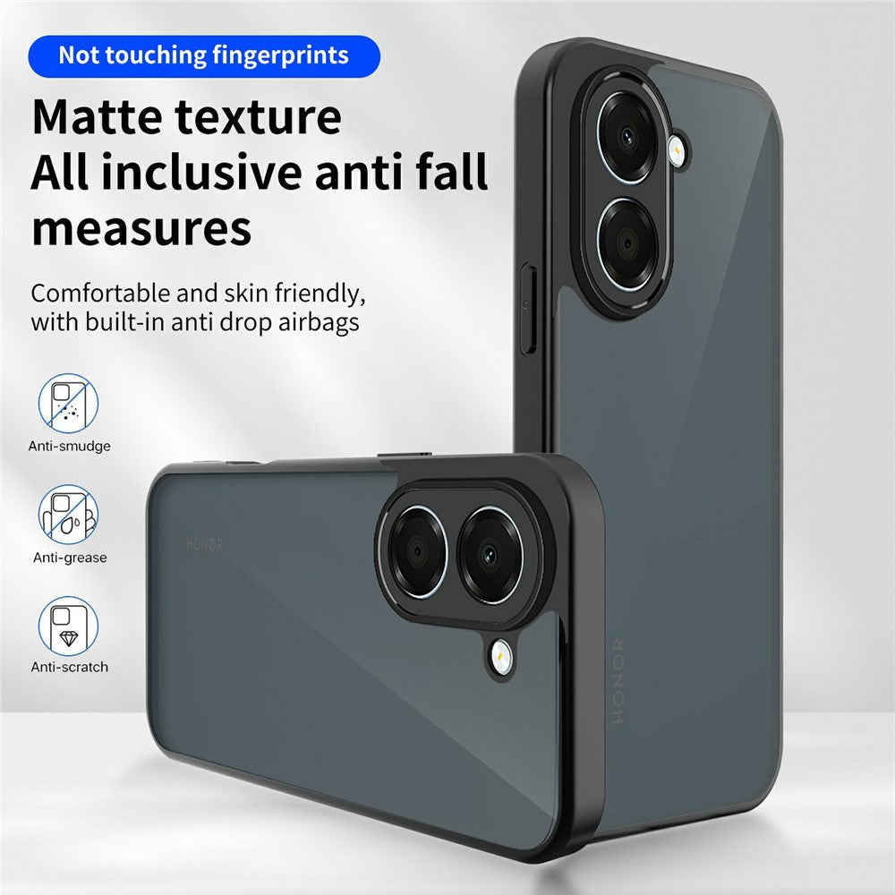 For Honor X7e 4G Matte Phone Case Semi-transparent Black Skin-friendly TPU PC Cover