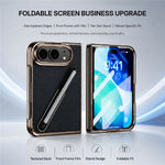 For iPhone Fold Case with Tempered Glass Flim / Stylus, Electroplating Leather + PC Phone Cover