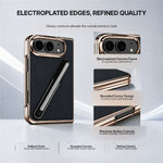 For iPhone Fold Case with Tempered Glass Flim / Stylus, Electroplating Leather + PC Phone Cover