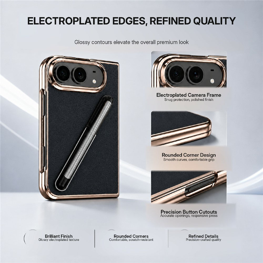 For iPhone Fold Case with Tempered Glass Flim / Stylus, Electroplating Leather + PC Phone Cover
