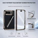 For iPhone Fold Case with Tempered Glass Flim / Stylus, Electroplating Leather + PC Phone Cover