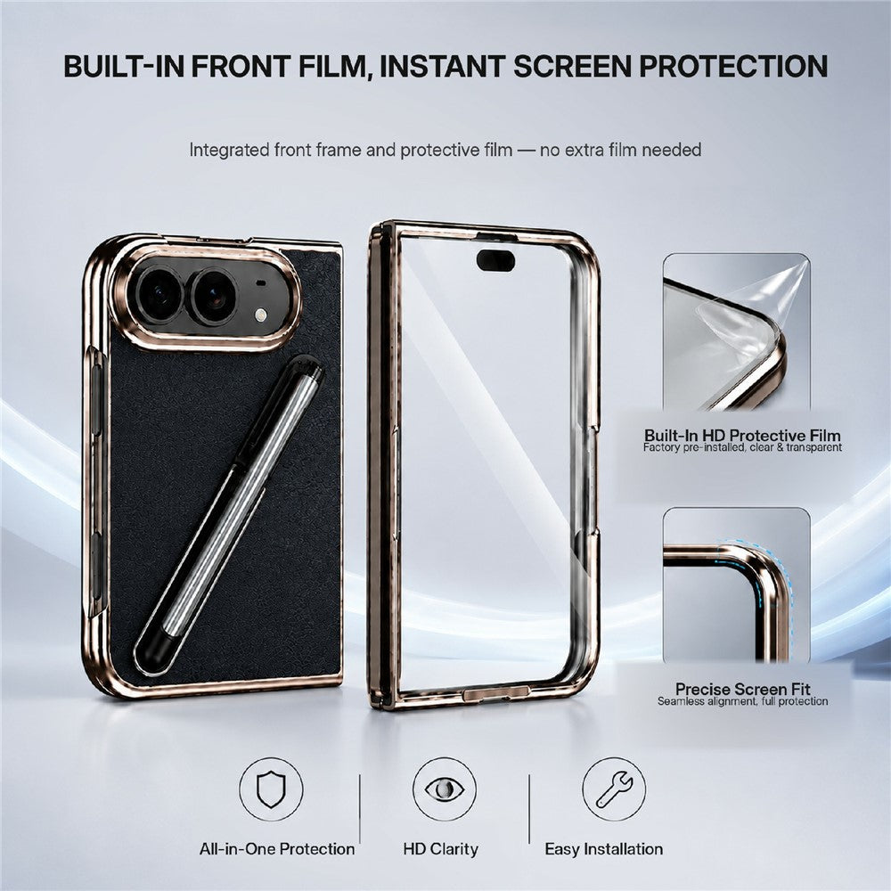 For iPhone Fold Case with Tempered Glass Flim / Stylus, Electroplating Leather + PC Phone Cover