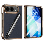 For iPhone Fold Case with Tempered Glass Flim / Stylus, Electroplating Leather + PC Phone Cover