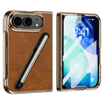 For iPhone Fold Case with Tempered Glass Flim / Stylus, Electroplating Leather + PC Phone Cover