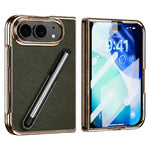 For iPhone Fold Case with Tempered Glass Flim / Stylus, Electroplating Leather + PC Phone Cover