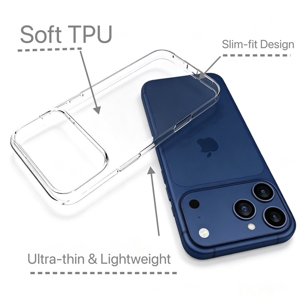 Cover til iPhone 18 Pro, 1,0 mm klart TPU-mobilcover + hærdet anti-spy-skærmfilm + beskyttelse til kameralinse
