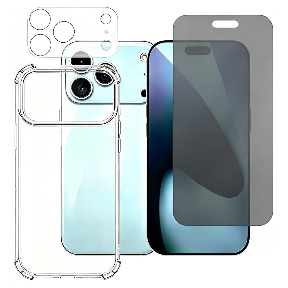 For iPhone 18 Pro Case Anti-Drop TPU Phone Cover + Privacy Tempered Glass Film + Camera Lens Protector