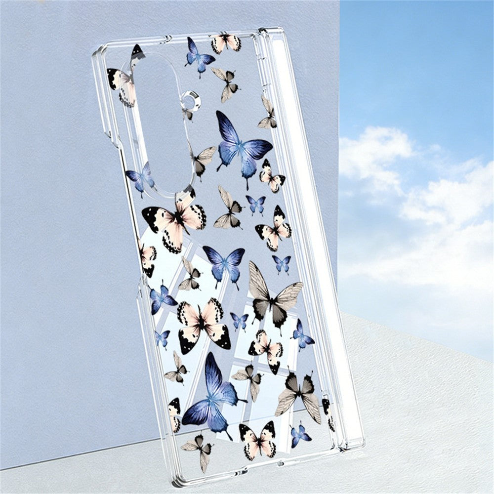 For Samsung Galaxy Z Fold7 5G Case Butterfly Pattern Printing Transparent PC Magnetic Hinge Shockproof Phone Cover