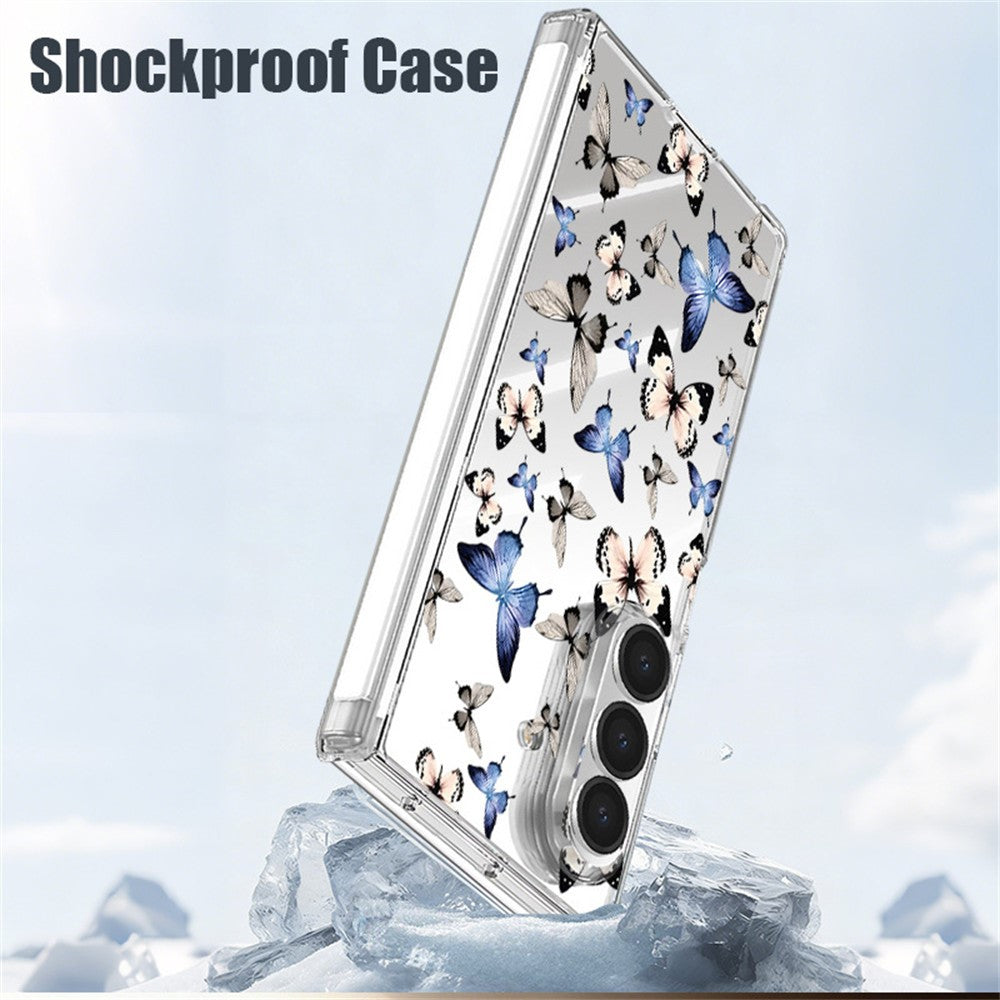 For Samsung Galaxy Z Fold7 5G Case Butterfly Pattern Printing Transparent PC Magnetic Hinge Shockproof Phone Cover