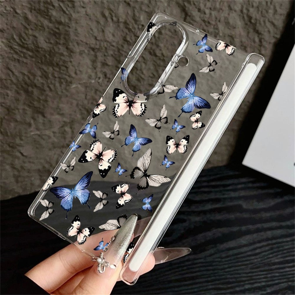 For Samsung Galaxy Z Fold7 5G Case Butterfly Pattern Printing Transparent PC Magnetic Hinge Shockproof Phone Cover