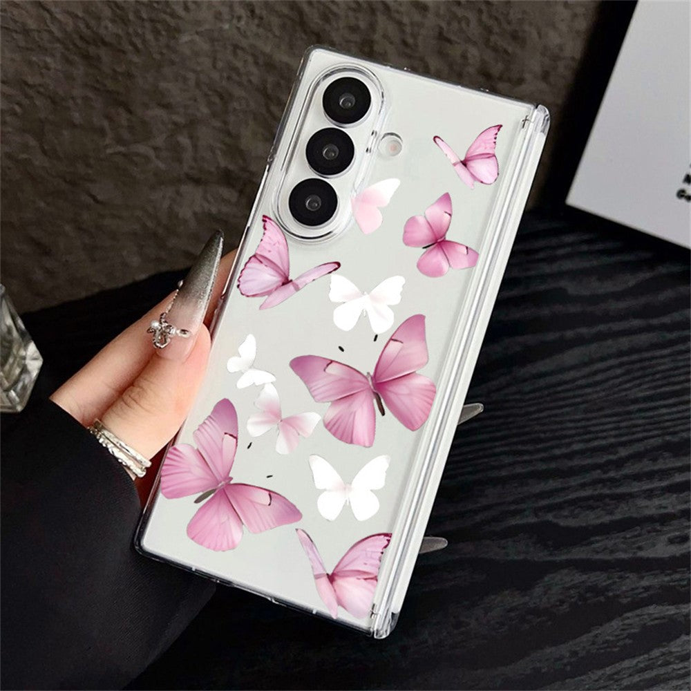 For Samsung Galaxy Z Fold7 5G Case Butterfly Pattern Printing Transparent PC Magnetic Hinge Shockproof Phone Cover