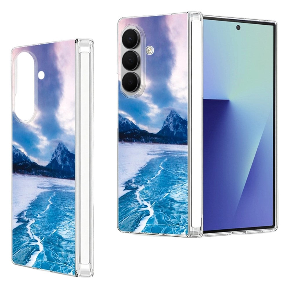 For Samsung Galaxy Z Fold7 5G Case Beach Scenery Pattern Magnetic Hinge Hard PC Phone Cover