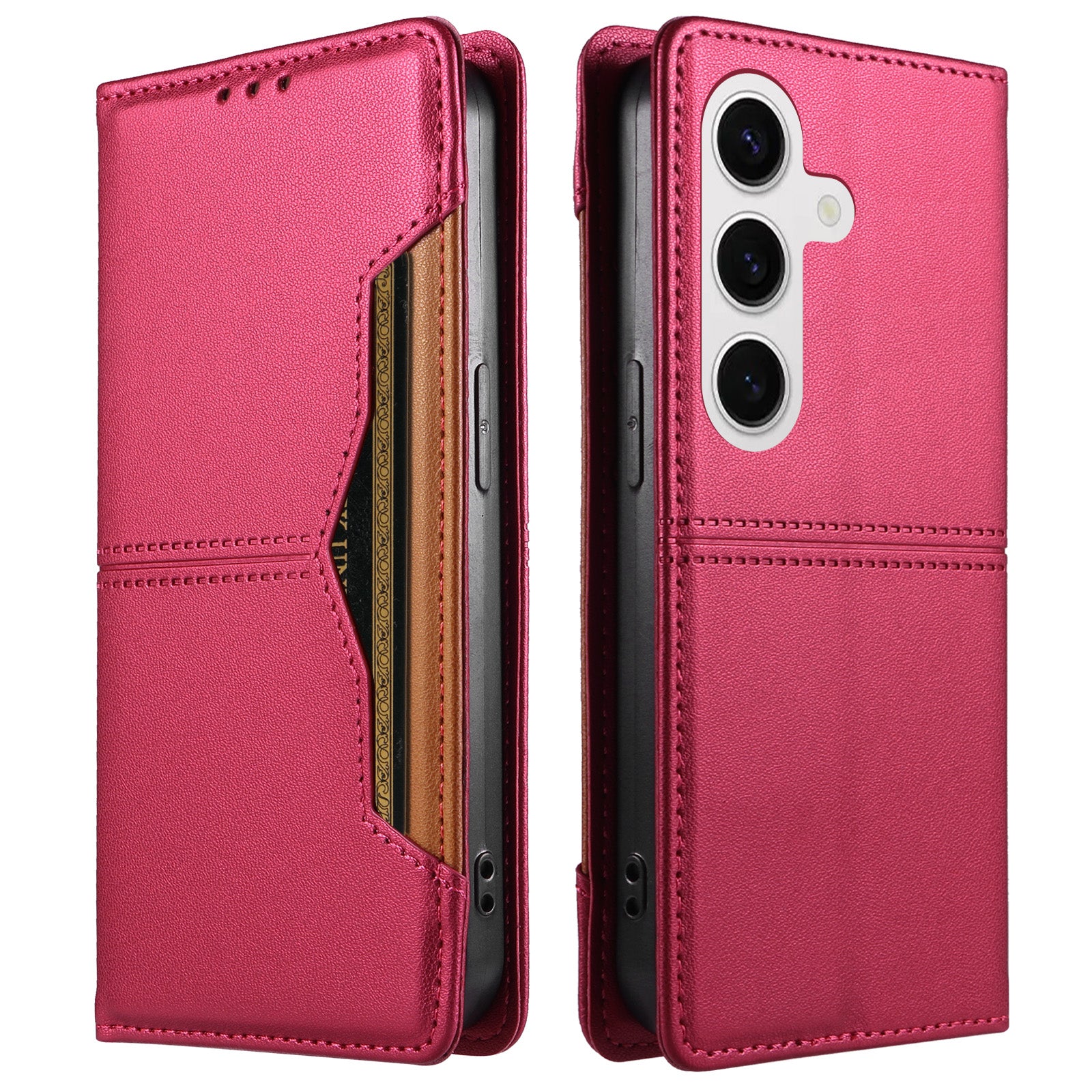 For Samsung Galaxy S24+ / Galaxy S25+ Wallet Case External Card Slot Magnetic Closing Leather Phone Cover