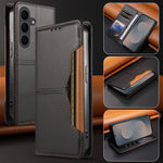 Plånboksfodral för Samsung Galaxy S24 FE med externt kortfack, magnetisk stängning, läderfodral