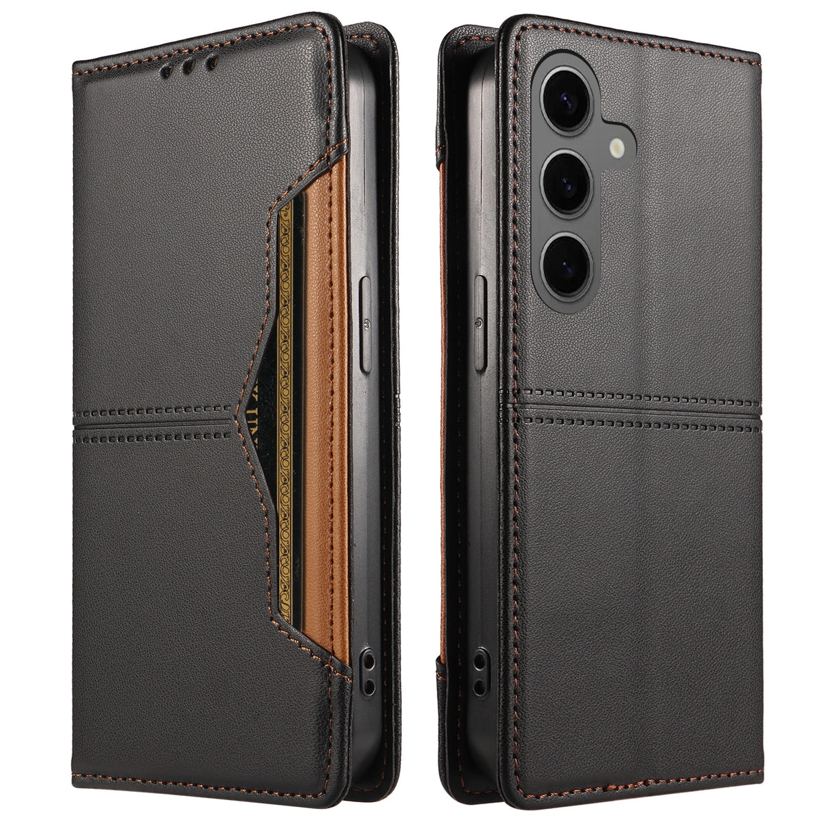 Samsung Galaxy S24 / Galaxy S25 Plånboksfodral med externt kortfack Magnetiskt stängande läderfodral