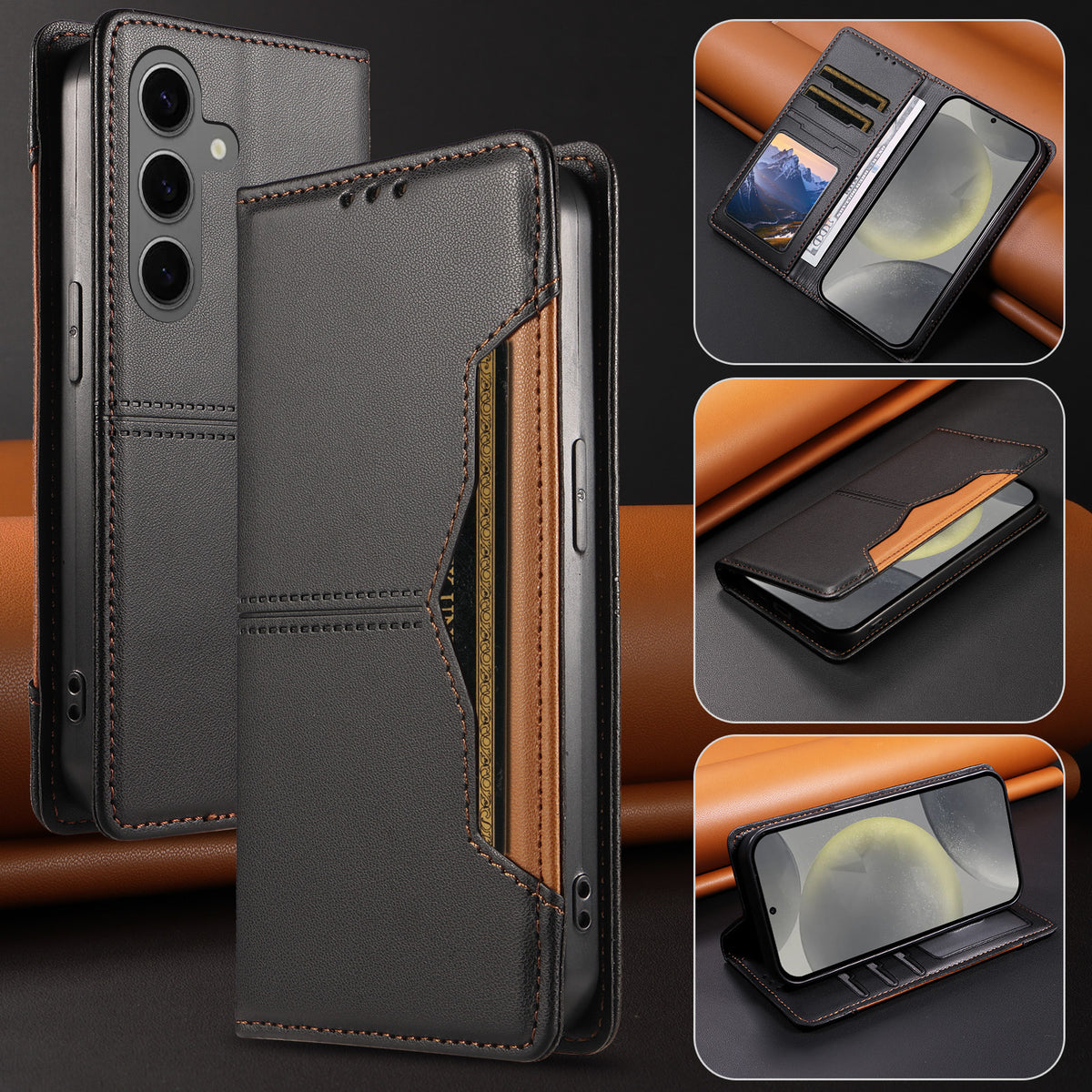 For Samsung Galaxy S24 / Galaxy S25 Wallet Case External Card Slot Magnetic Closing Leather Phone Cover