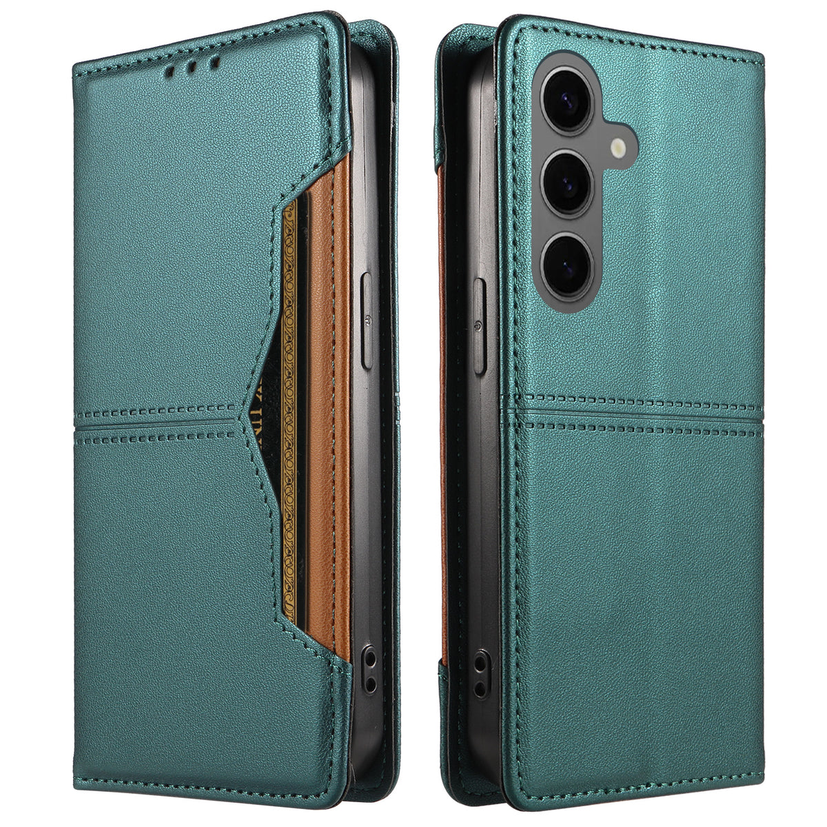 Samsung Galaxy S24 / Galaxy S25 Plånboksfodral med externt kortfack Magnetiskt stängande läderfodral
