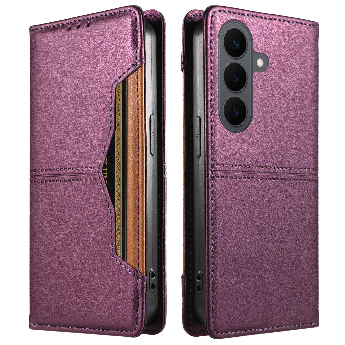 Plånboksfodral för Samsung Galaxy S26+ med externt kortfack, magnetisk stängning, läderfodral