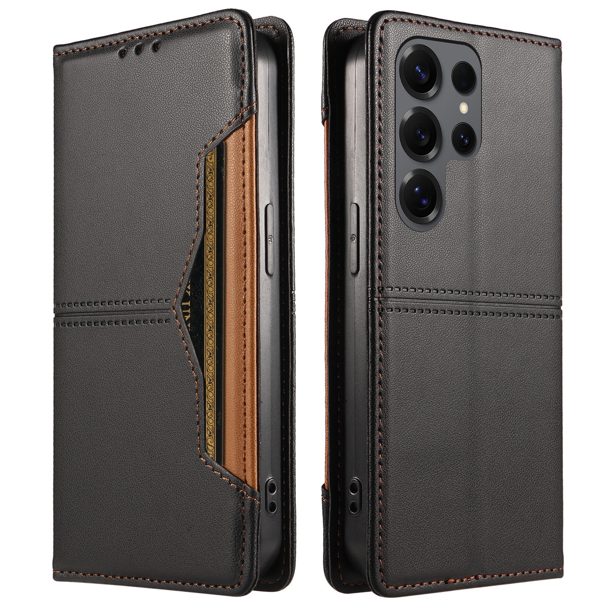 For Samsung Galaxy S25 Ultra Wallet Case External Card Slot Magnetic Closing Leather Phone Cover