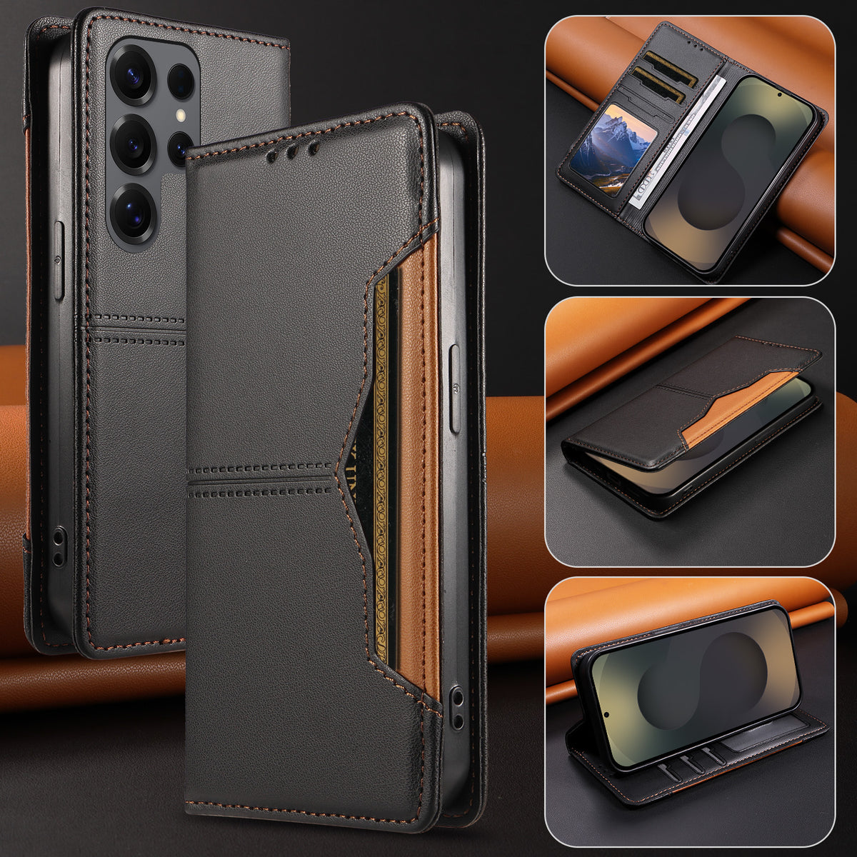 For Samsung Galaxy S25 Ultra Wallet Case External Card Slot Magnetic Closing Leather Phone Cover