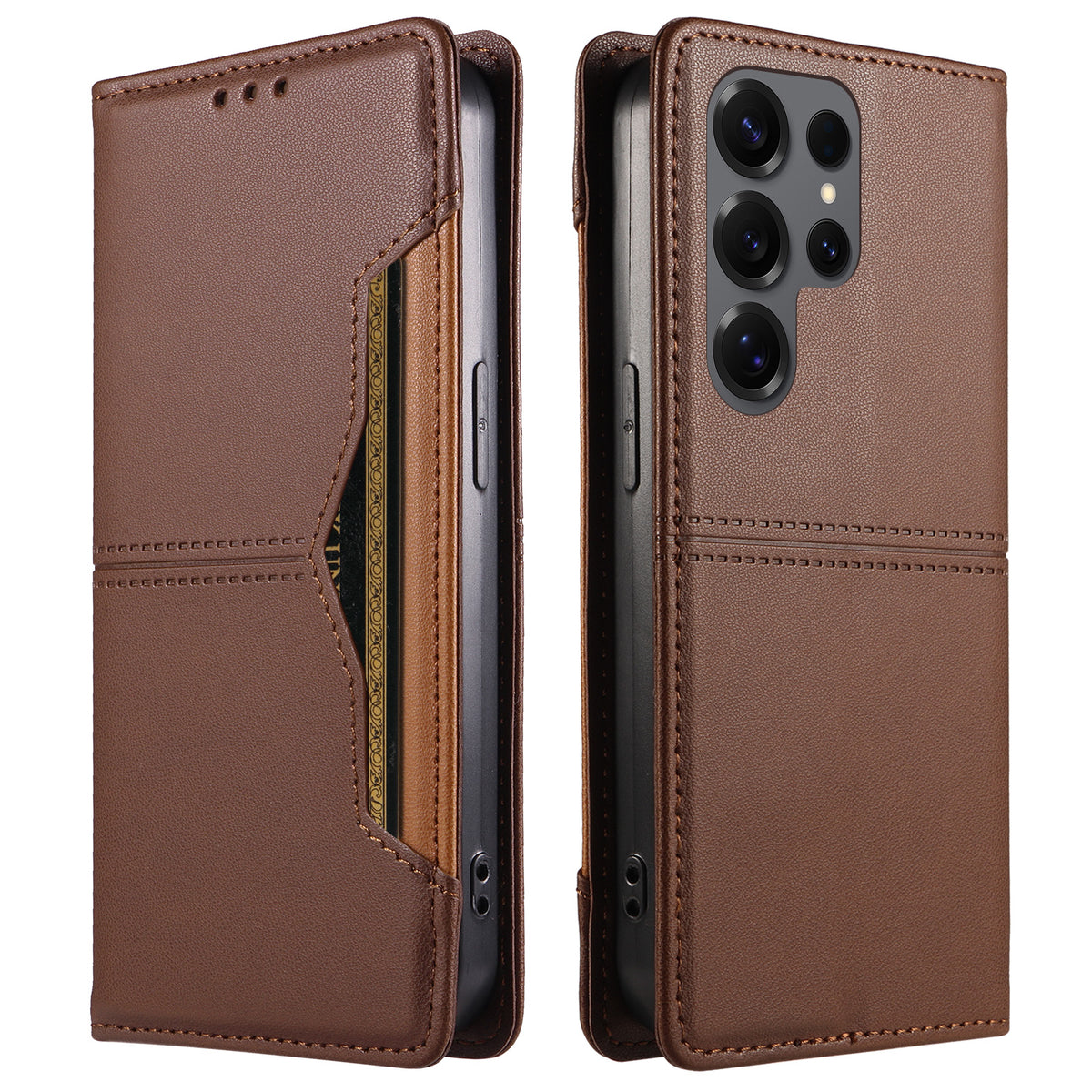 For Samsung Galaxy S25 Ultra Wallet Case External Card Slot Magnetic Closing Leather Phone Cover