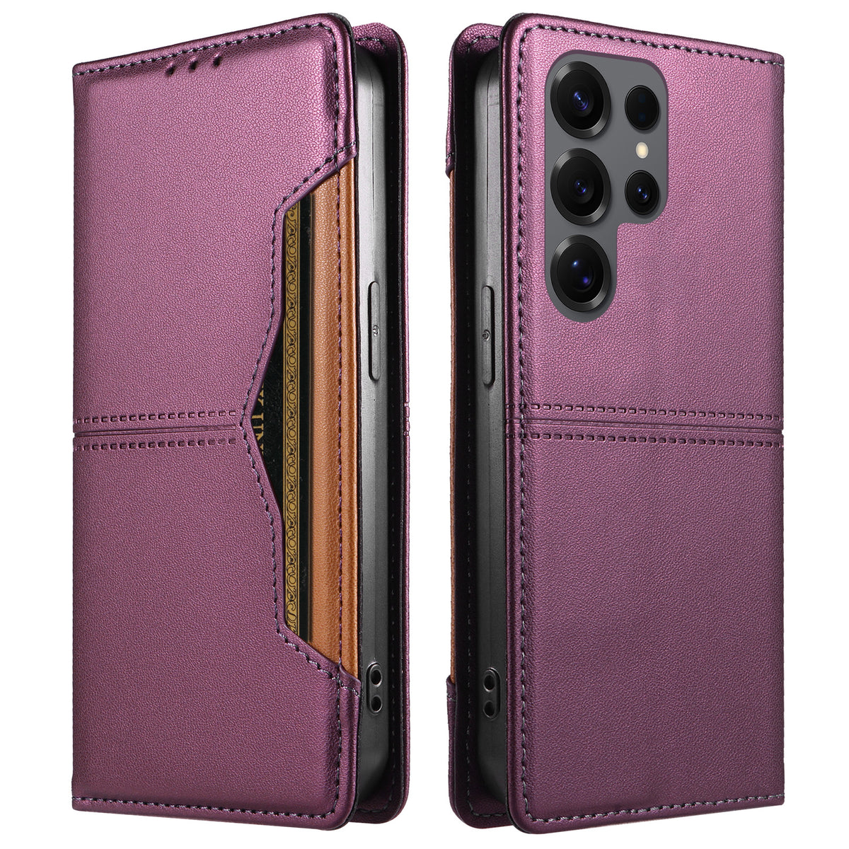 For Samsung Galaxy S25 Ultra Wallet Case External Card Slot Magnetic Closing Leather Phone Cover