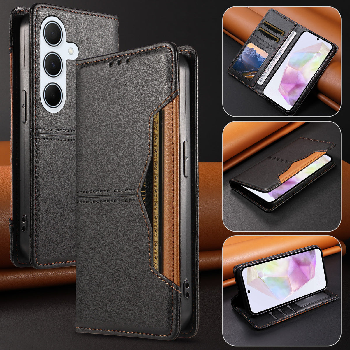 For Samsung Galaxy A35 5G Wallet Case External Card Slot Magnetic Closing Leather Phone Cover