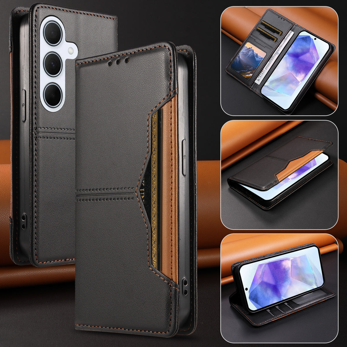 For Samsung Galaxy A55 5G Wallet Case External Card Slot Magnetic Closing Leather Phone Cover