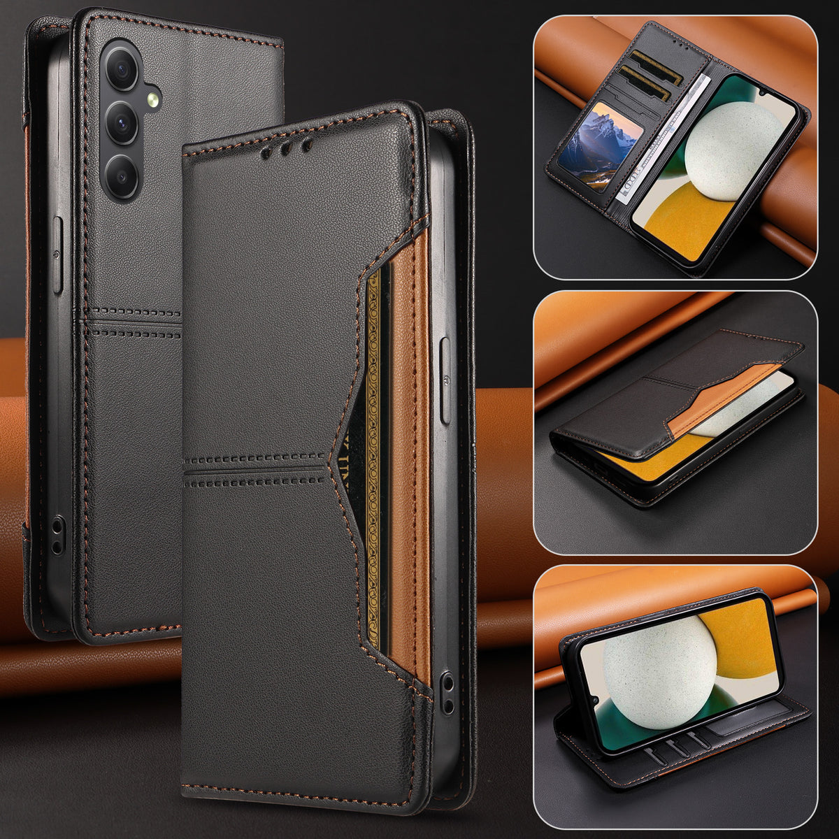 For Samsung Galaxy A34 5G Wallet Case External Card Slot Magnetic Closing Leather Phone Cover