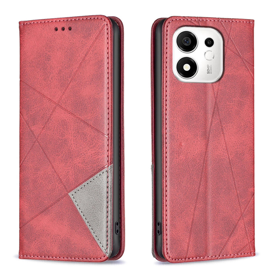 For Honor X7e Plus 5G / Honor X7e Plus 4G / Honor 600 Smart 5G Case Card Slots Geometry Imprint Leather Phone Cover