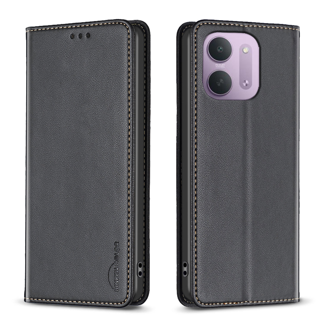 BINFEN COLOR til Xiaomi Redmi 15C 4G (Global) (171mm) / Xiaomi Poco C85 4G (171mm) / Xiaomi Redmi 17C 5G BF18 læderetui, mobilstativ med kortpladser