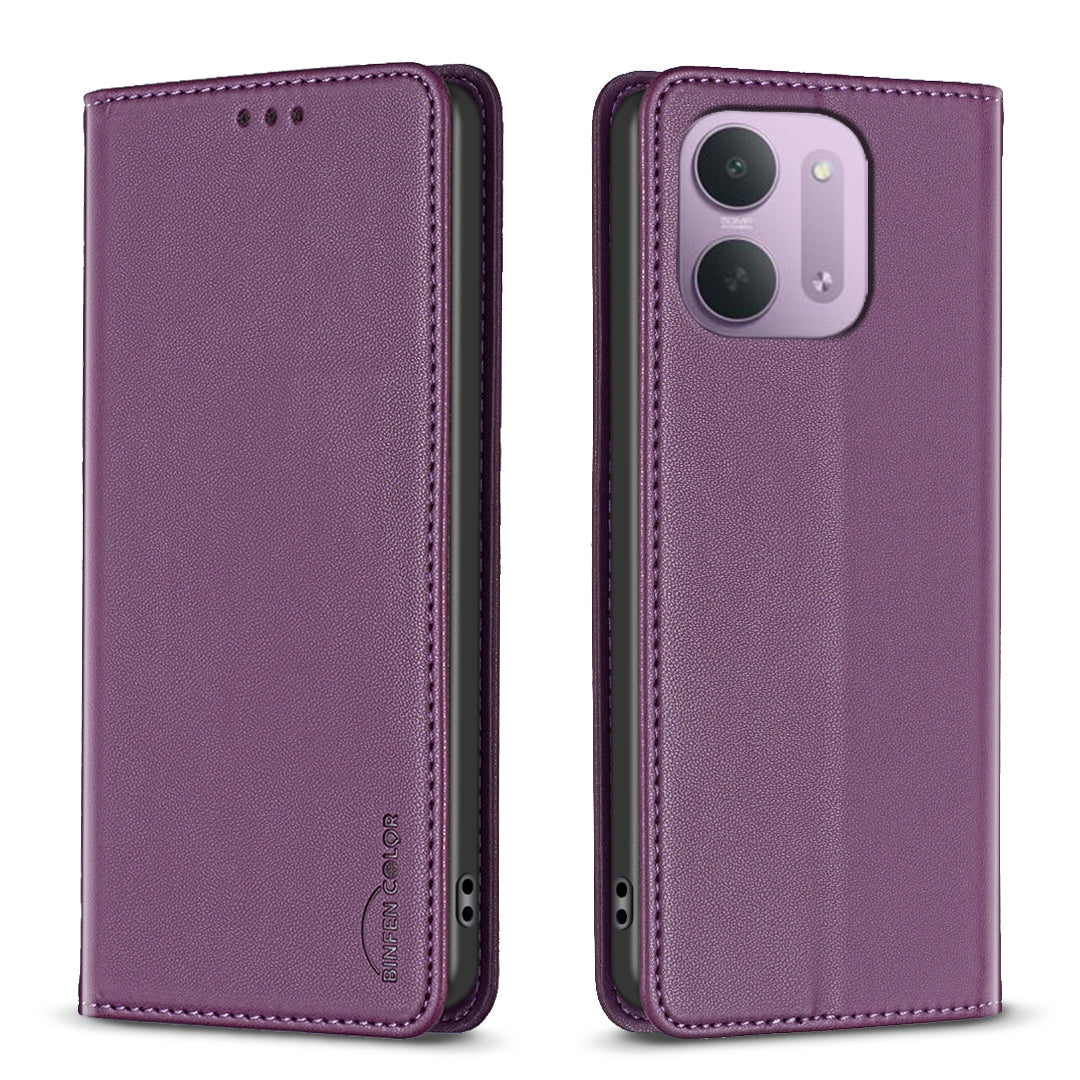 BINFEN COLOR til Xiaomi Redmi 15C 4G (Global) (171mm) / Xiaomi Poco C85 4G (171mm) / Xiaomi Redmi 17C 5G BF18 læderetui, mobilstativ med kortpladser