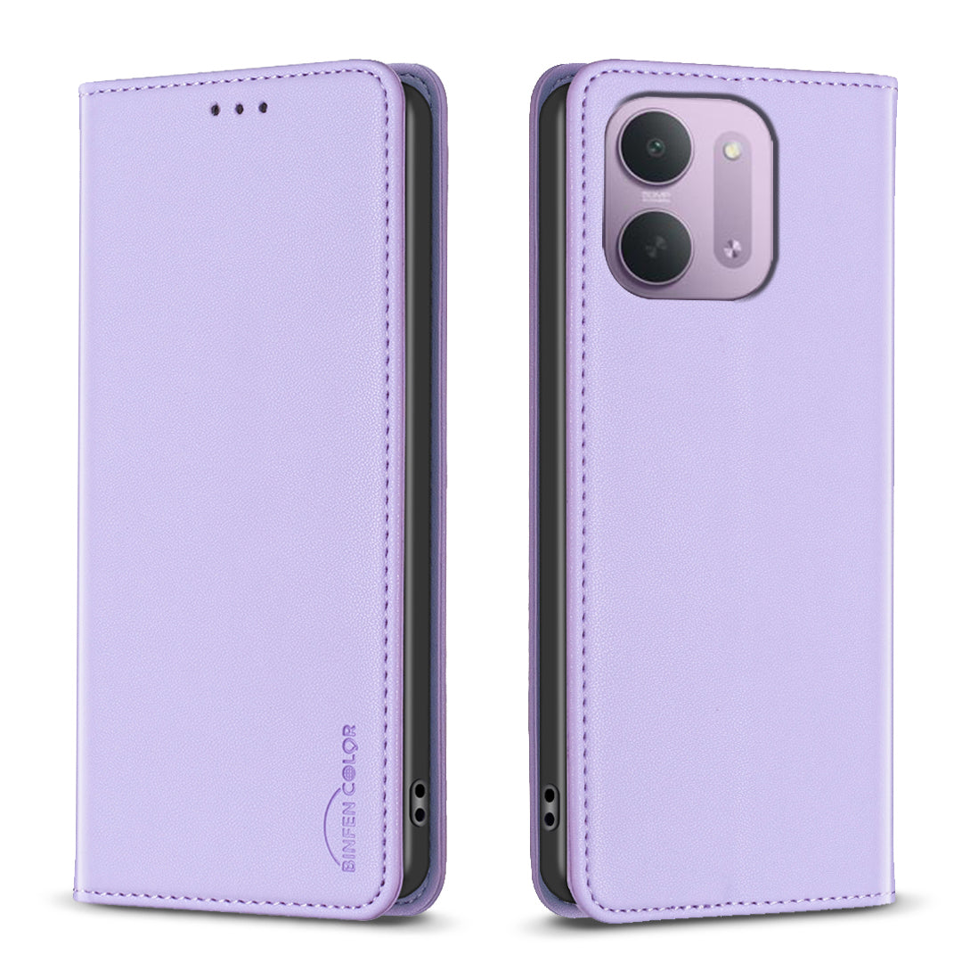 BINFEN COLOR för Xiaomi Redmi 15C 4G (Global) (171mm) / Xiaomi Poco C85 4G (171mm) / Xiaomi Redmi 17C 5G Läderfodral BF18 mobilstativ med Kortplatser