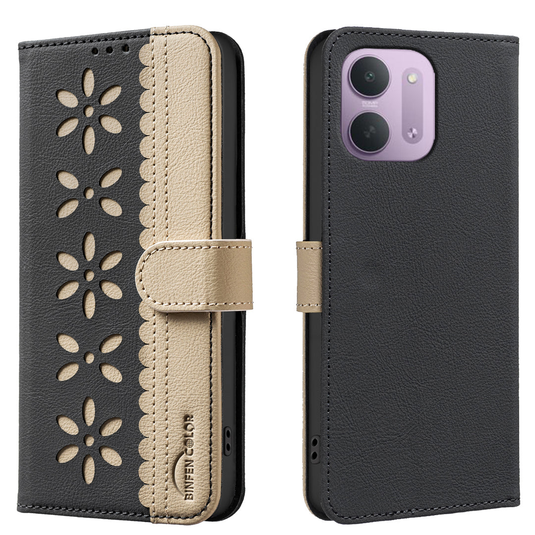 BINFEN COLOR for Xiaomi Redmi 15C 4G (Global) (171mm) / Xiaomi Poco C85 4G (171mm) / Xiaomi Redmi 17C 5G BF36 Leather Case Floral Pattern Phone Cover RFID Blocking Wallet Stand